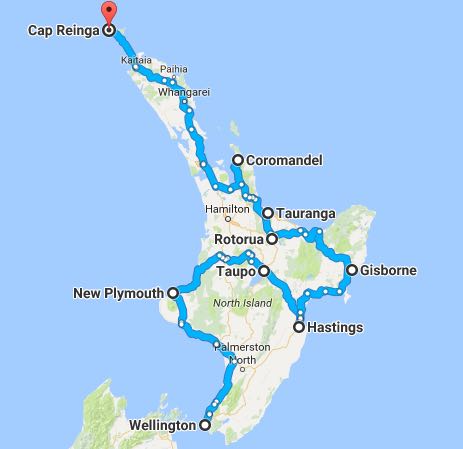carte routière nouvelle zélande île du nord